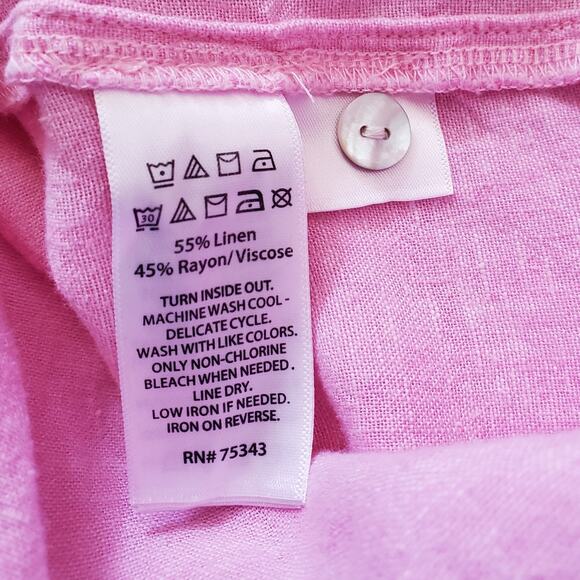 Joie Linen Shell Button Pleated Long Sleeve Blouse Top Womens Size L Pink Hi Low - Picture 9 of 10